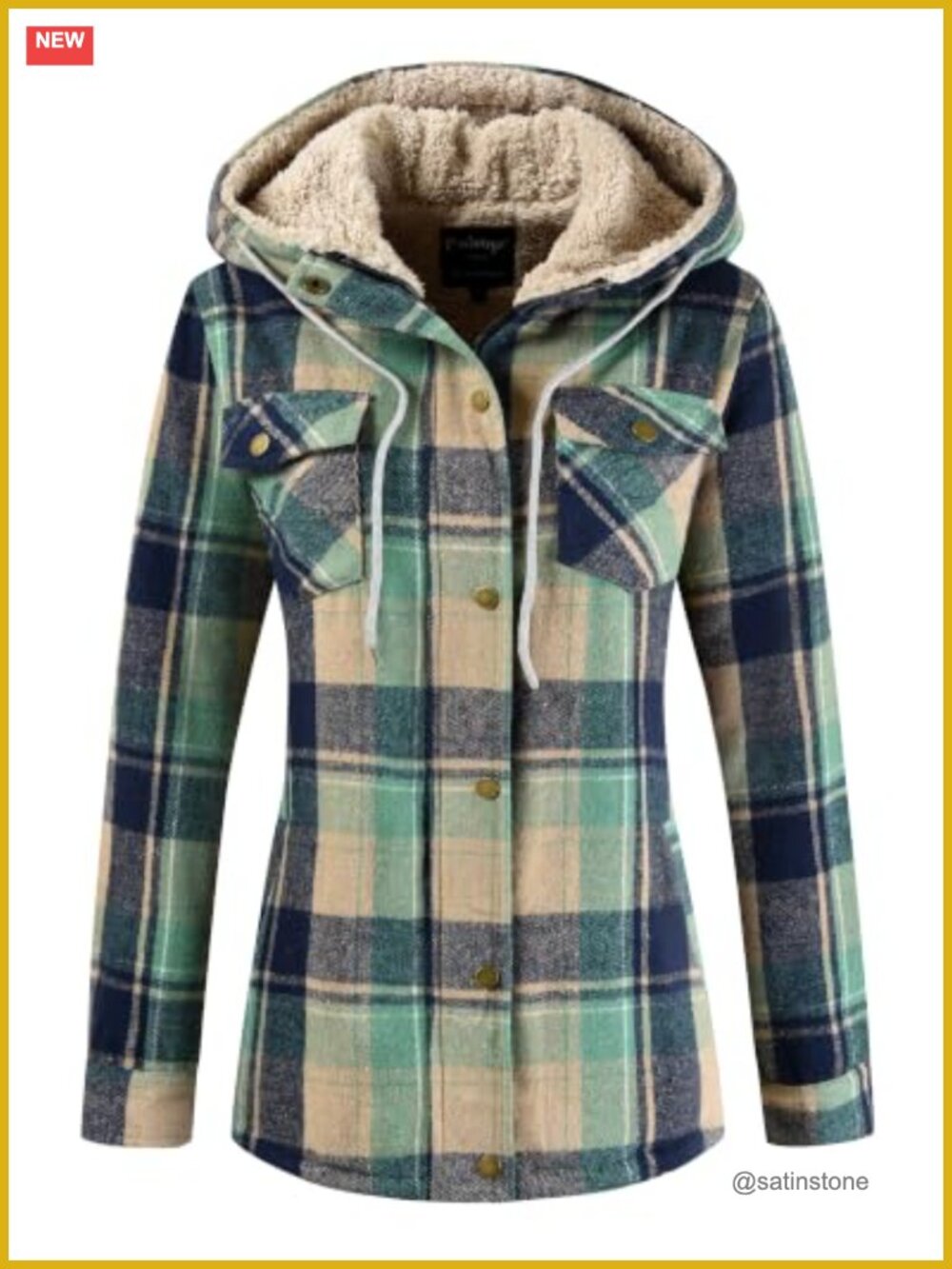 Women's Plaid Sherpa Lined Jacket Fleece Flannel Coat with Hood